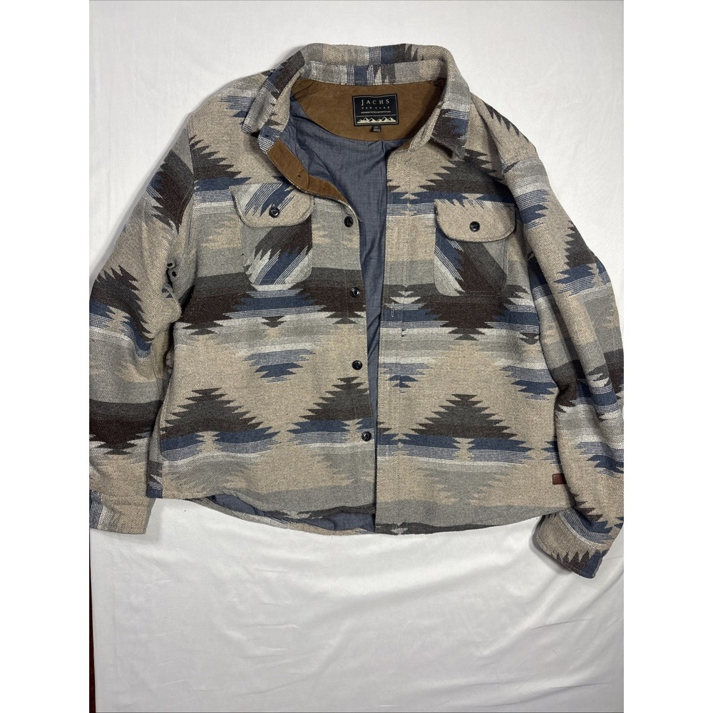 JACHS New York Men's 3XL Faux Fur Lined Wool Blend Aztec Shirt Jacket Tan NEW